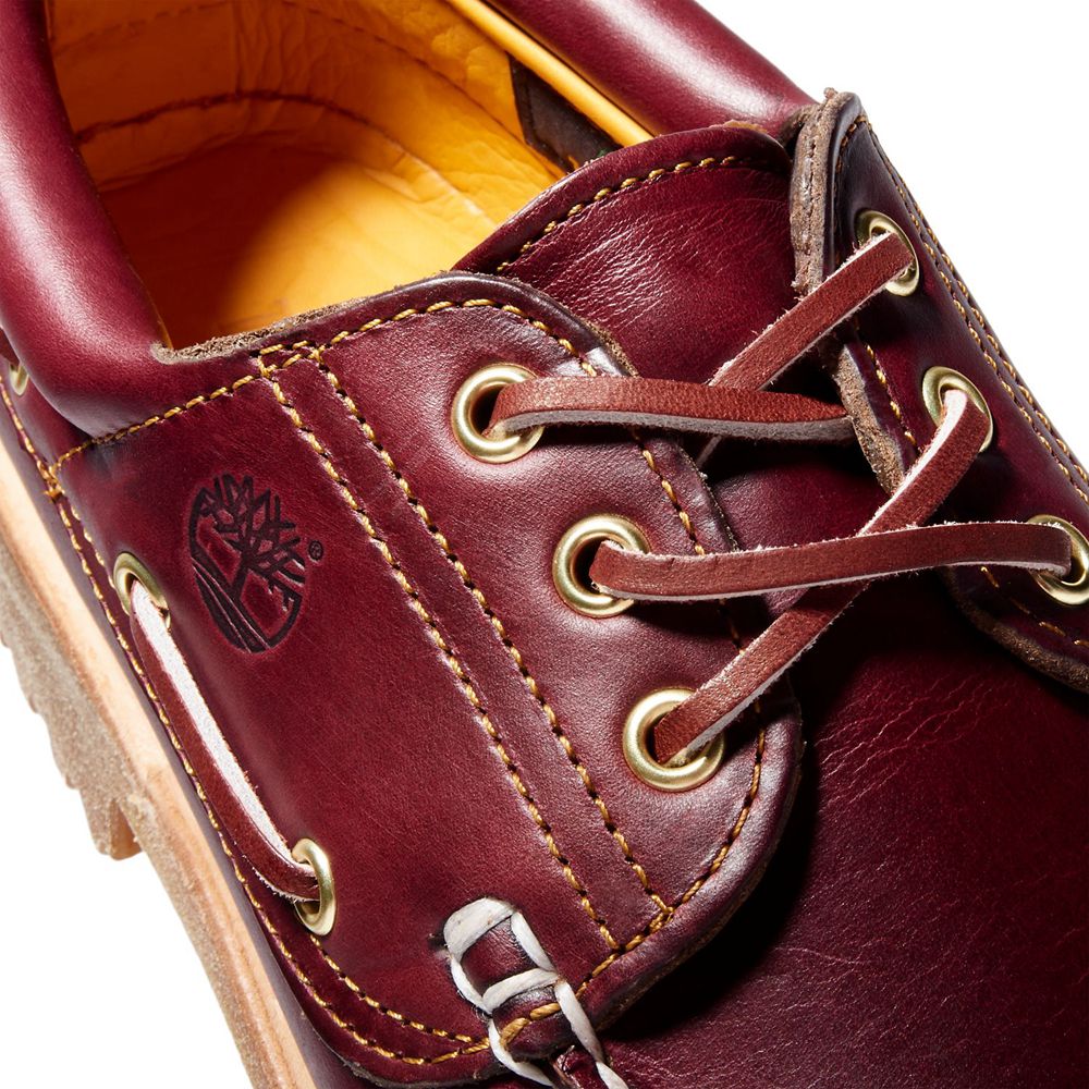 Timberland Mens Boat Shoes Icon 3-Eye Classic Handsewn Lug - Burgundy - India EL1736204